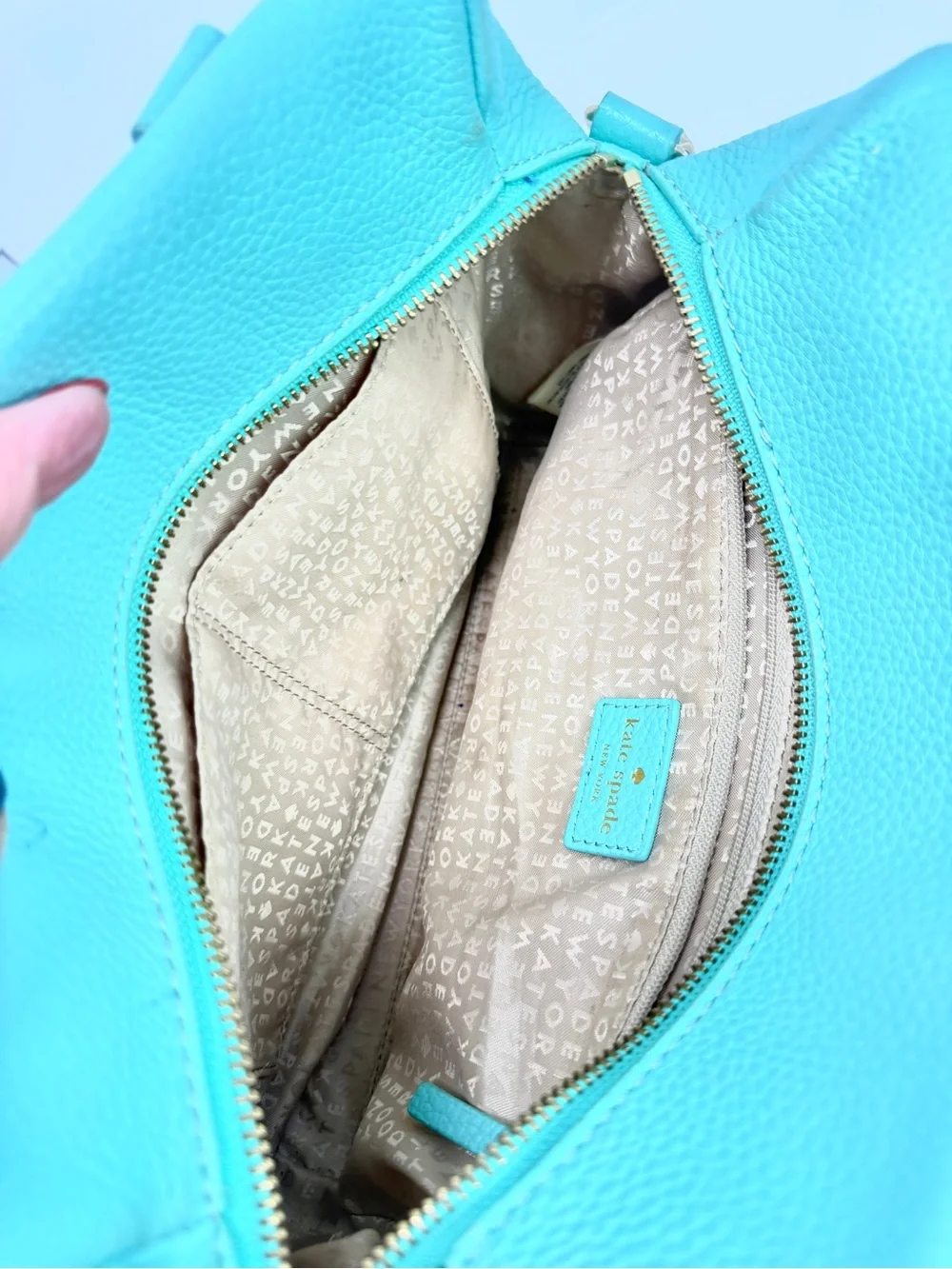 Kate Spade Grant Park Hadlen Satchel Crossbody Bag Aqua Blue Zipper Front Pocket
